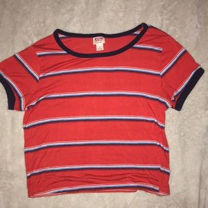 Red and blue striped cropped top